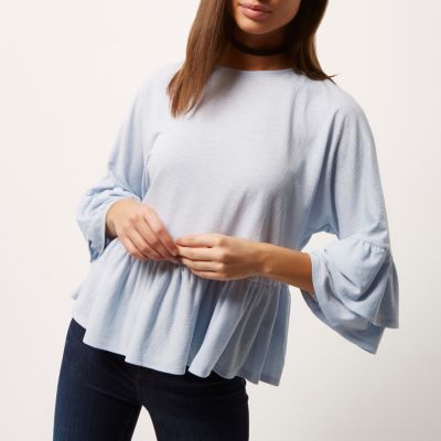 Light blue double frill top